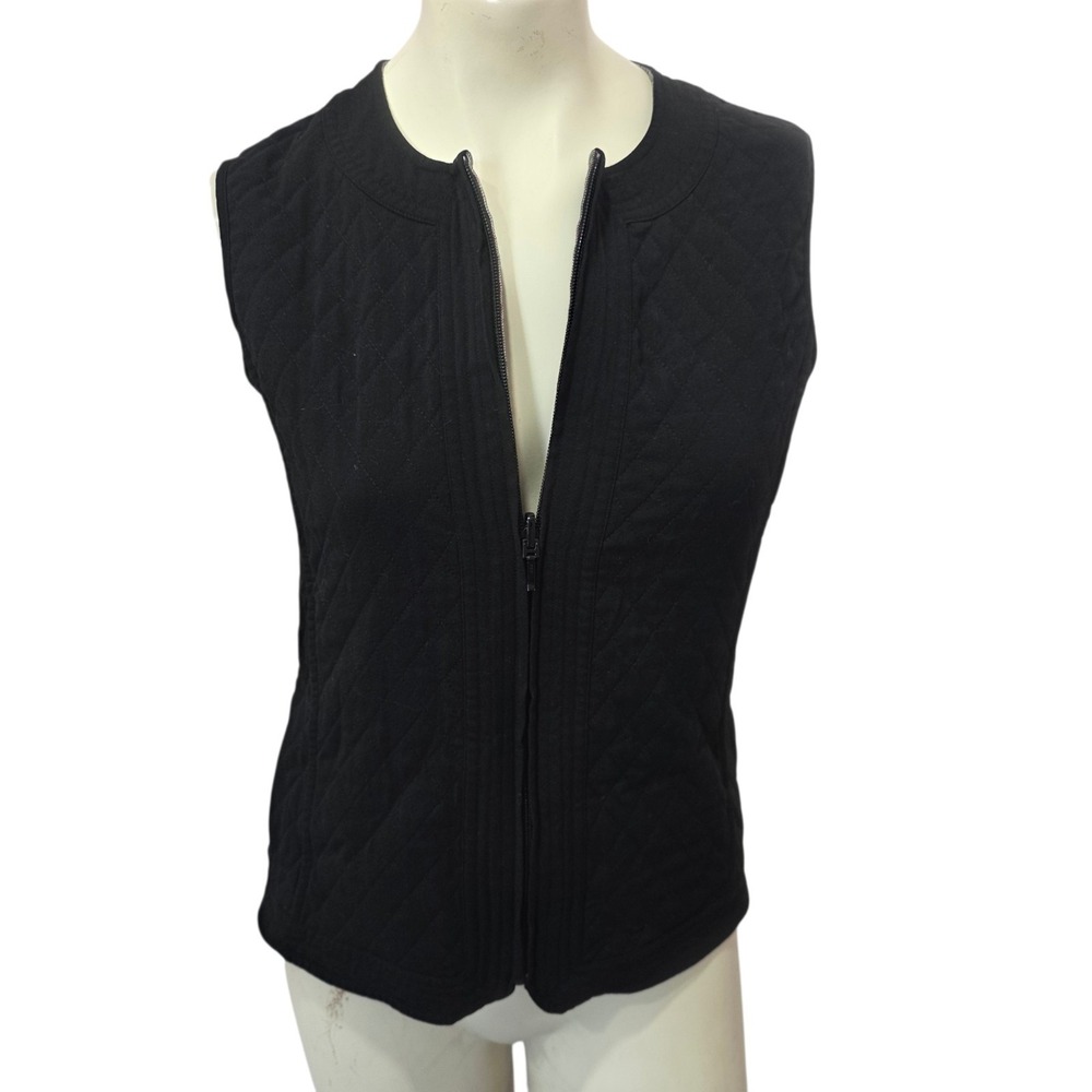 Reversible Quilted Zip Vest Black Gray Plaid Sleeveless Lightweight Women's M